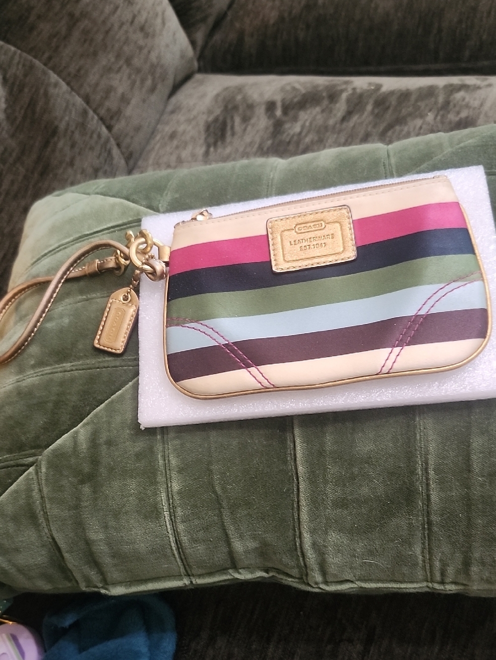 Coach Legacy Multicolor Striped Wristlet Clutch W/Gold Leather Trim
